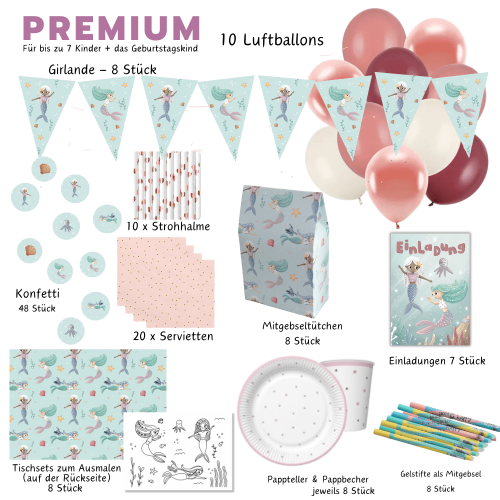 Ultimatives Meerjungfrauen Partyset - Premium Box, Magnete, Seepferdchen Balloon und Bastel Download