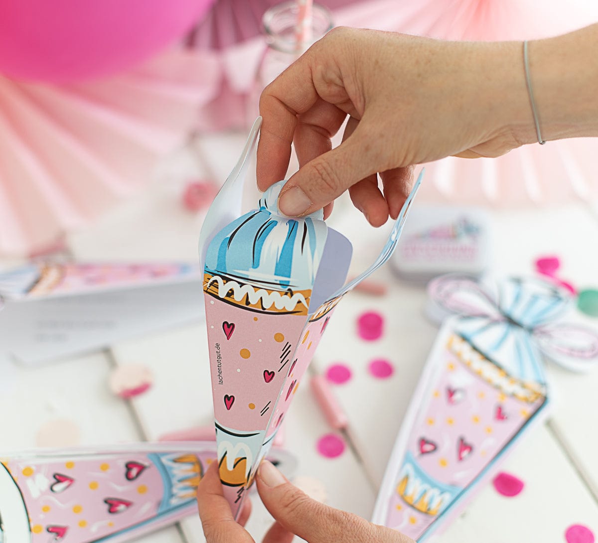 Gastgeschenk zur Einschulung Schultüte - pink 5 Stück