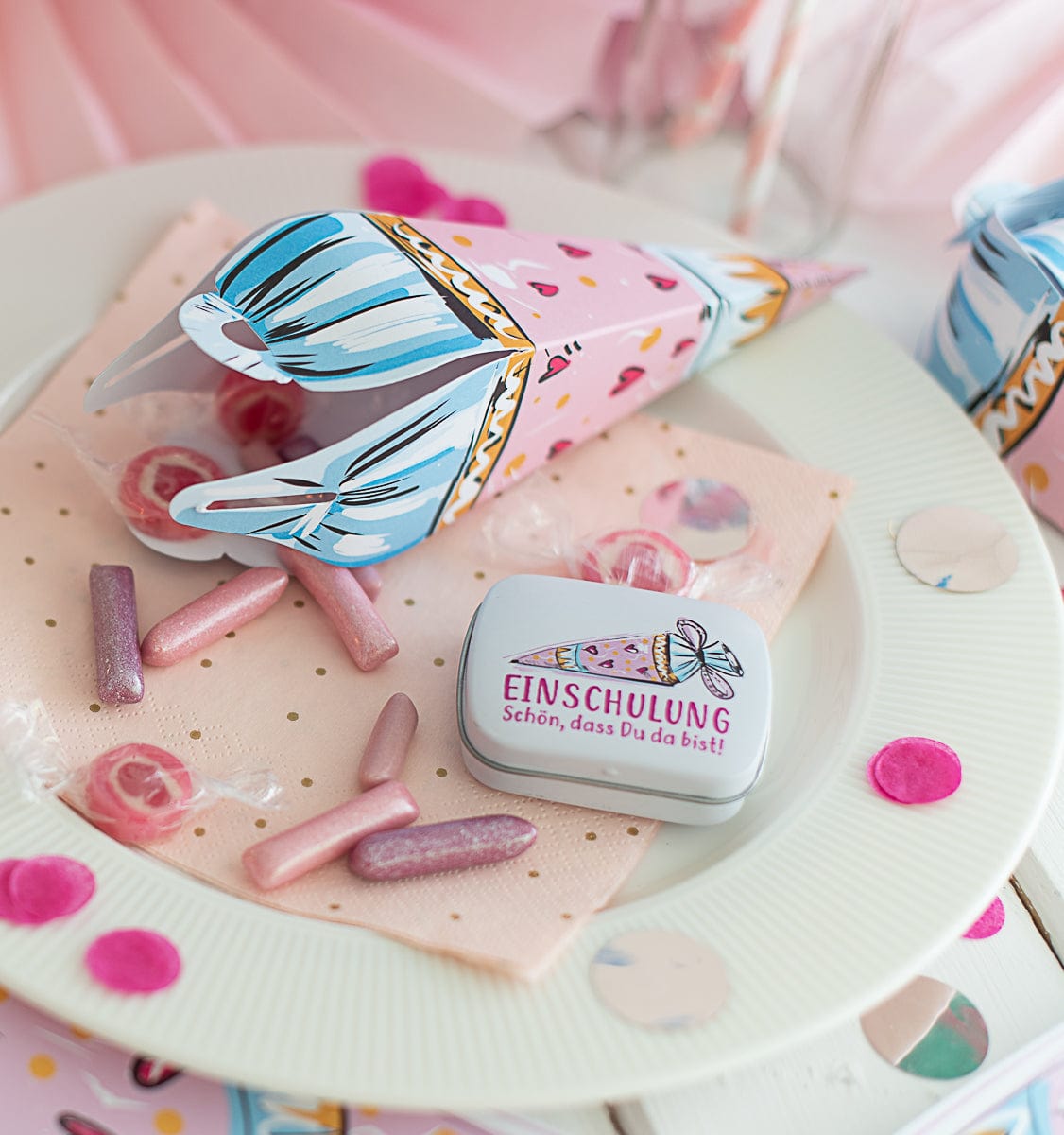 Gastgeschenk zur Einschulung Schultüte - pink 5 Stück
