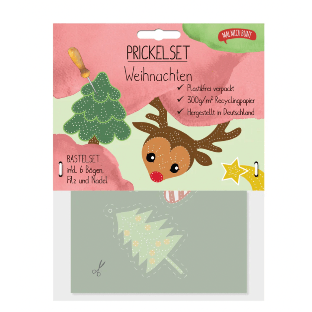 Prickelset Weihnachten - 6 Prickelvorlagen inkl. Prickelfilz und Prickelnadel
