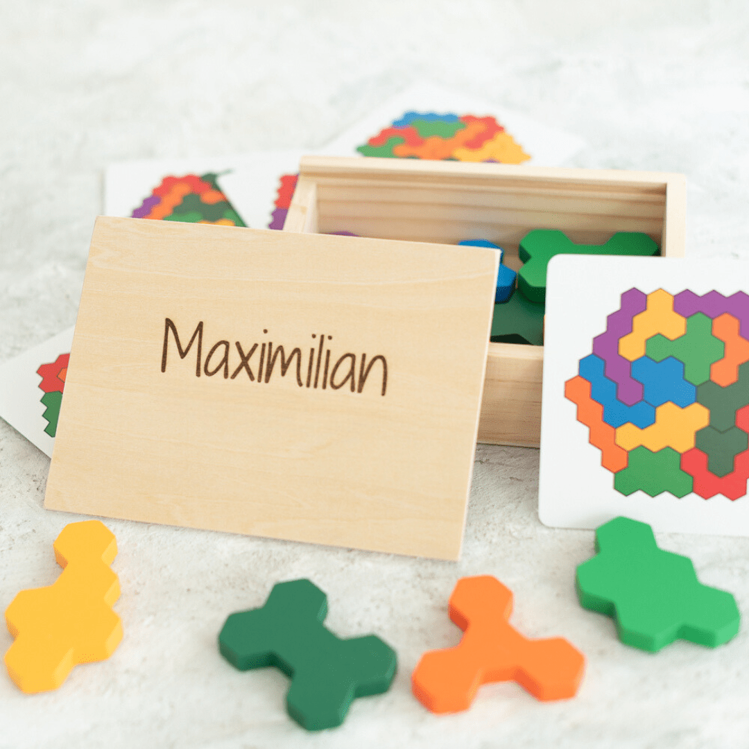 Personalisiertes Geschenk - Lernspiel Holzpuzzle Hexagon