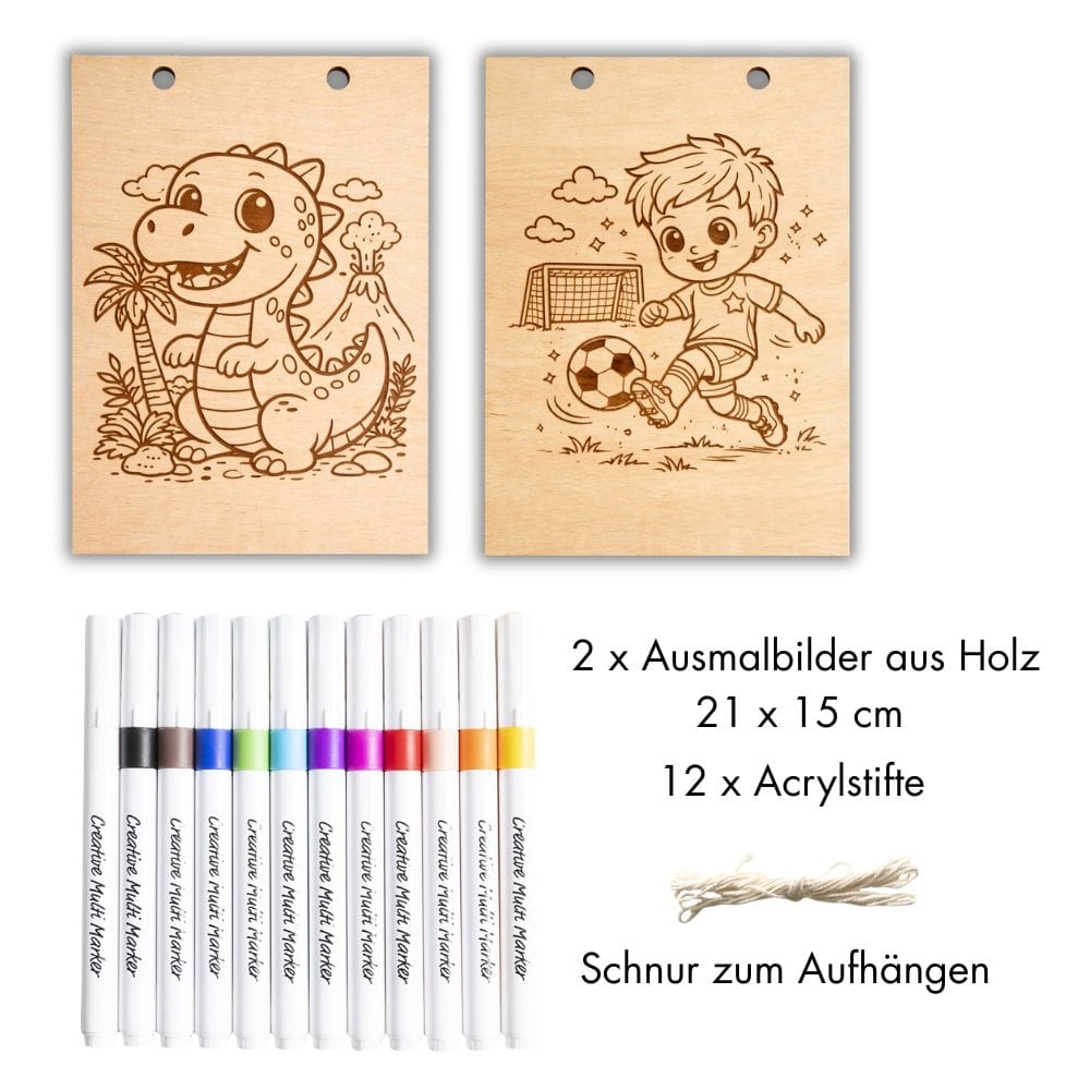 Kreativset - Holzbilder gestalten - Dino, Fussball