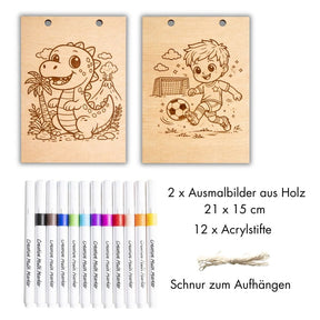 Kreativset - Holzbilder gestalten - Dino, Fussball