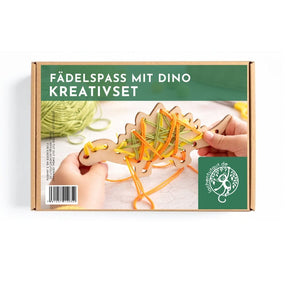 Bastelset – Fädelspaß für den Dino-Geburtstag für 4 Kinder.