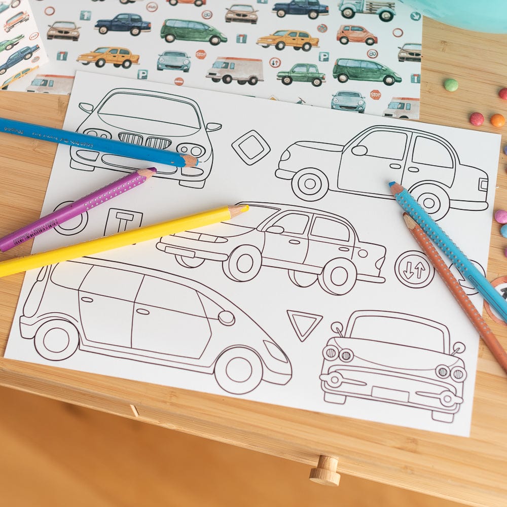 Tischsets zum Ausmalen - Autos - 10 Stück