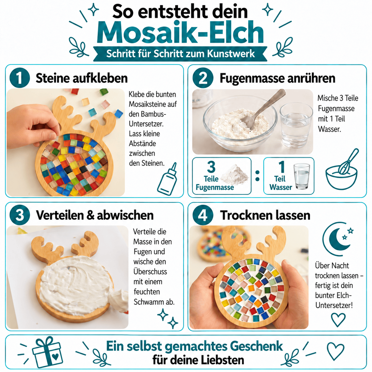 Mosaik Elch Untersetzer 2x