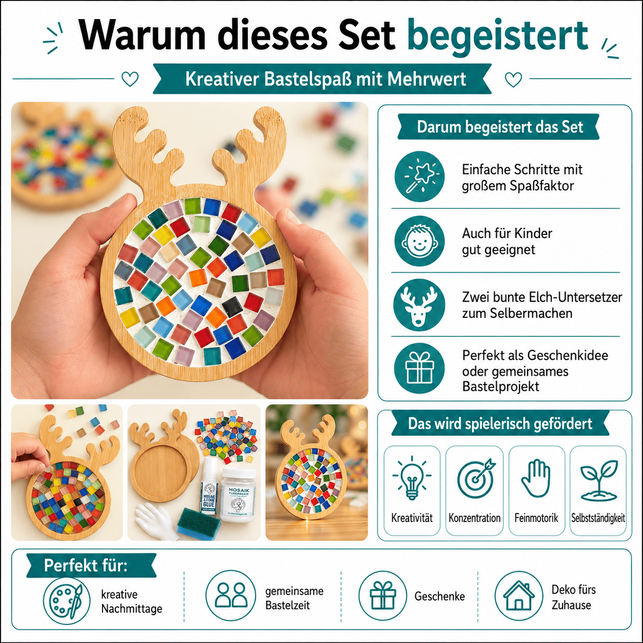 Mosaik Elch Untersetzer 2x