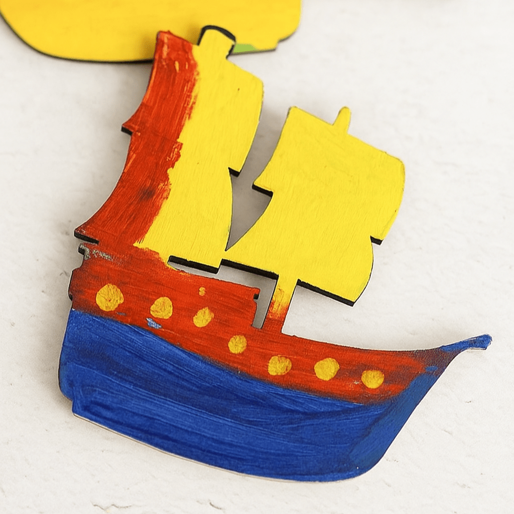 Piratenschiff aus Holz zum Bemalen - 8 Stück - Mitgebsel