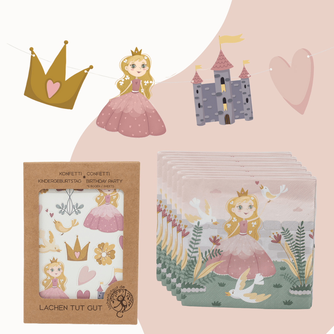 prinzessin girlande, prinzessin geburtstag deko, prinzessin konfetti, prinzessin servietten, kindergeburtstag prinzessin,