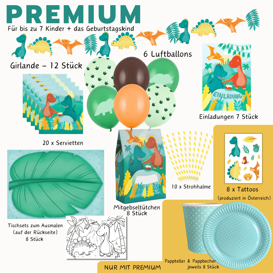 Ultimatives Dino Partyset - Premium Box, Magnete, Folien Luftballon, Holz Dinos, Bastel Download