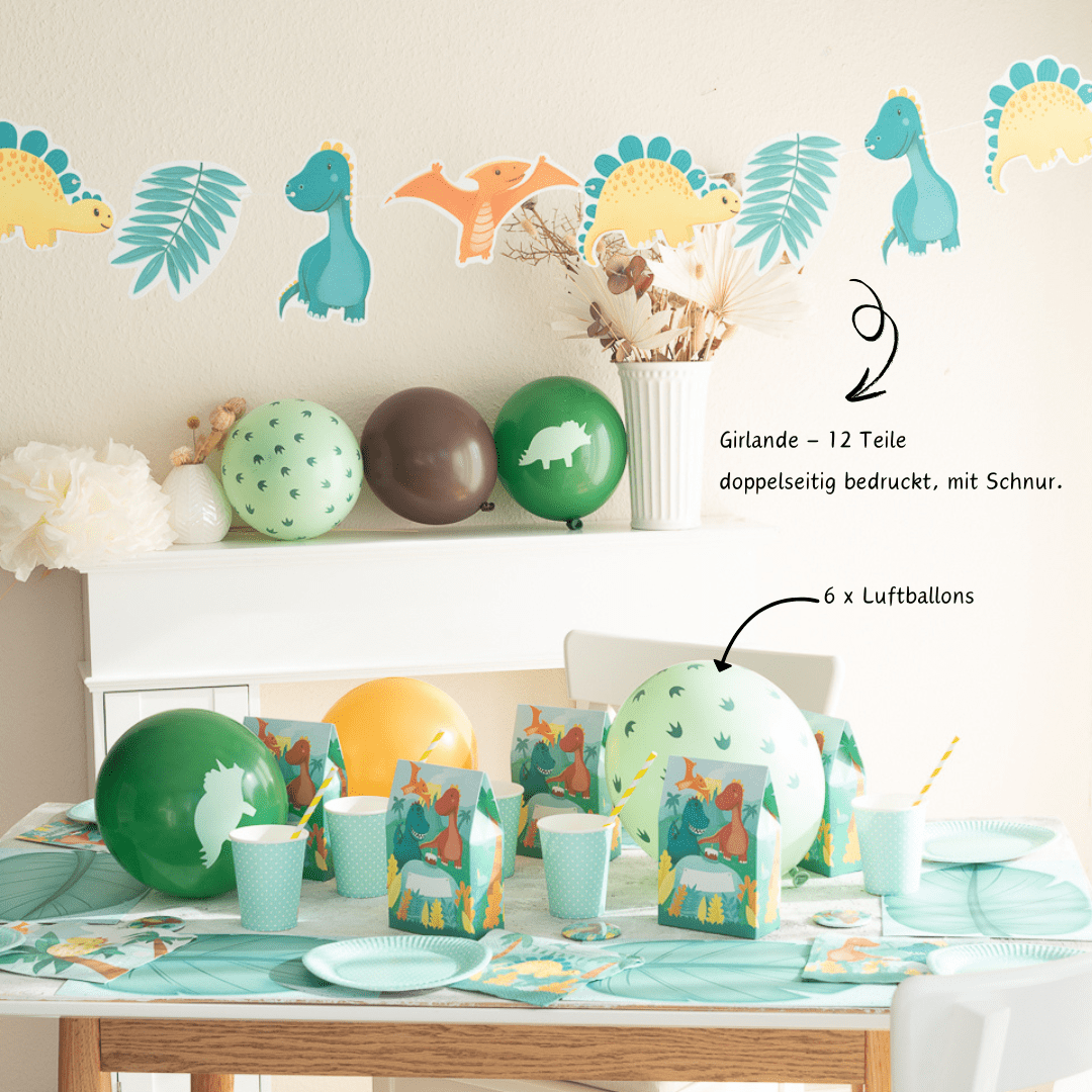 Ultimatives Dino Partyset - Premium Box, Magnete, Folien Luftballon, Holz Dinos, Bastel Download
