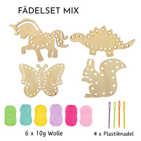 Kreativer Fädelspaß Einhorn, Dino, Eichhörnchen und Schmetterling