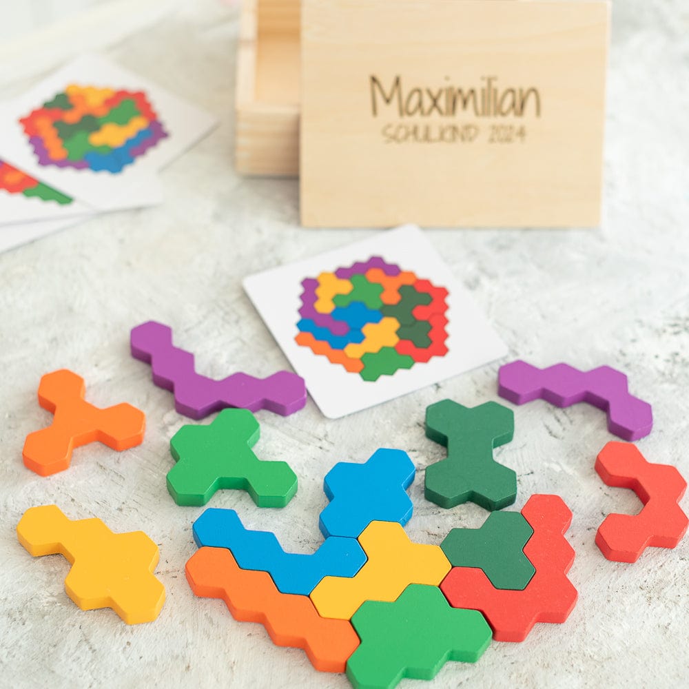Personalisiertes Geschenk - Lernspiel Holzpuzzle Hexagon