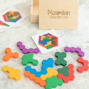Personalisiertes Geschenk - Lernspiel Holzpuzzle Hexagon