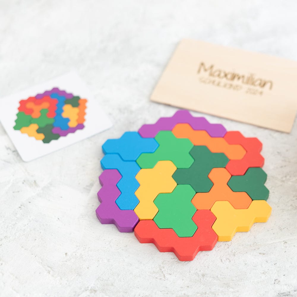 Personalisiertes Geschenk - Lernspiel Holzpuzzle Hexagon