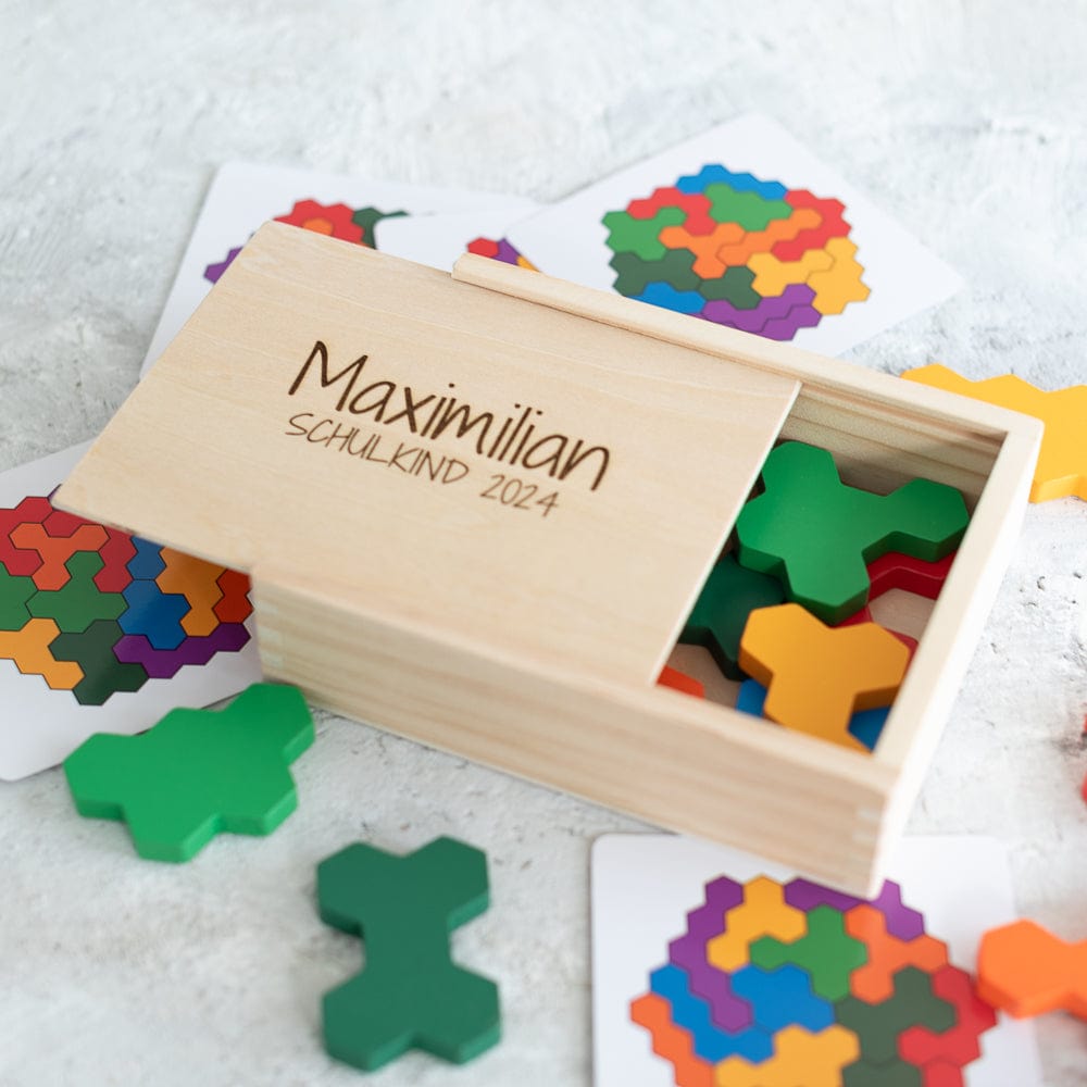 Personalisiertes Geschenk - Lernspiel Holzpuzzle Hexagon