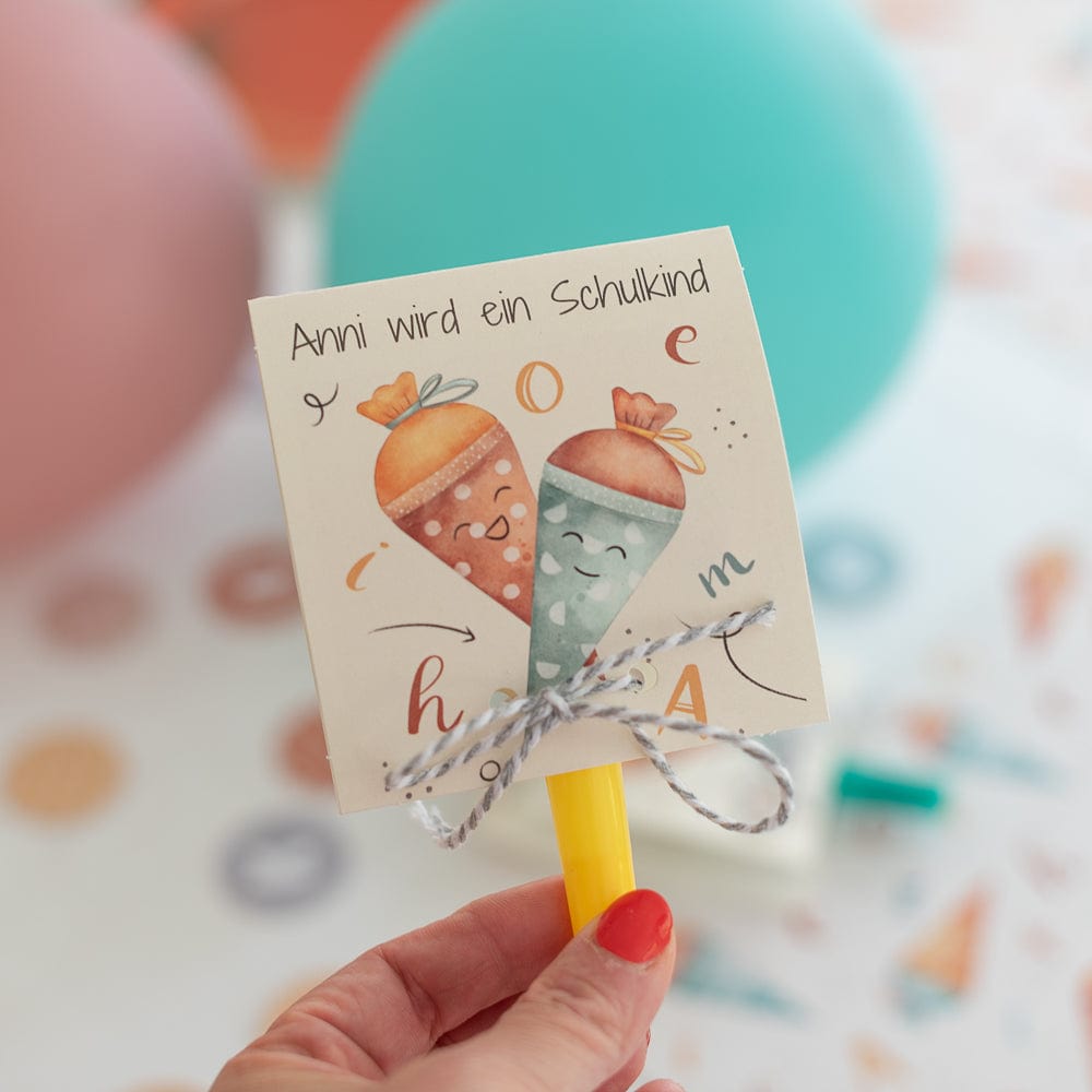 Personalisierte Einladungen zur Einschulung  mit Party Tröte - 6 Stück