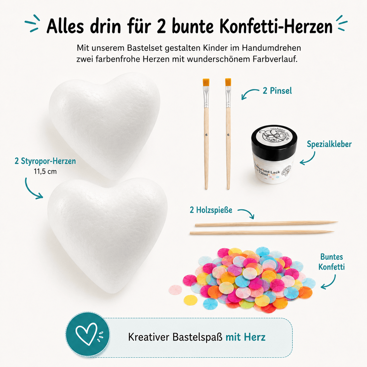 Bastelset - Konfetti-Herzen für 2 Kinder