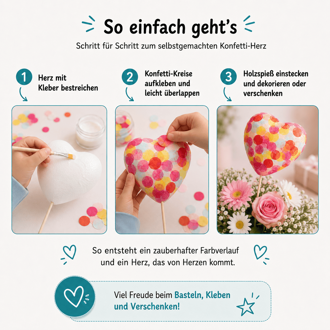 Bastelset - Konfetti-Herzen für 2 Kinder