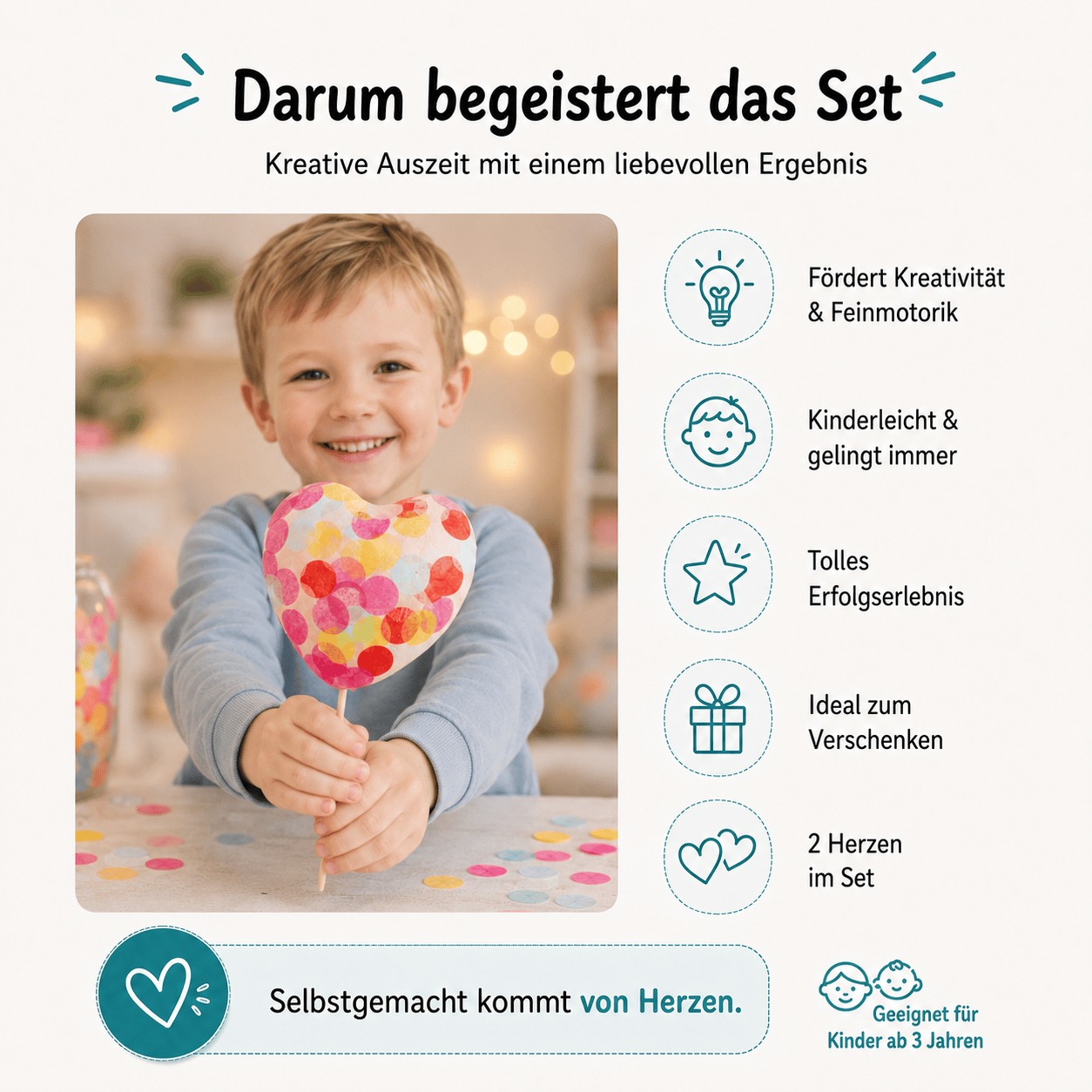 Bastelset - Konfetti-Herzen für 2 Kinder