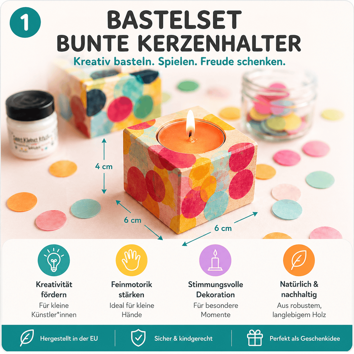 Kreatives Bastelset - Bunte Kerzenhalter für 8 Kinder
