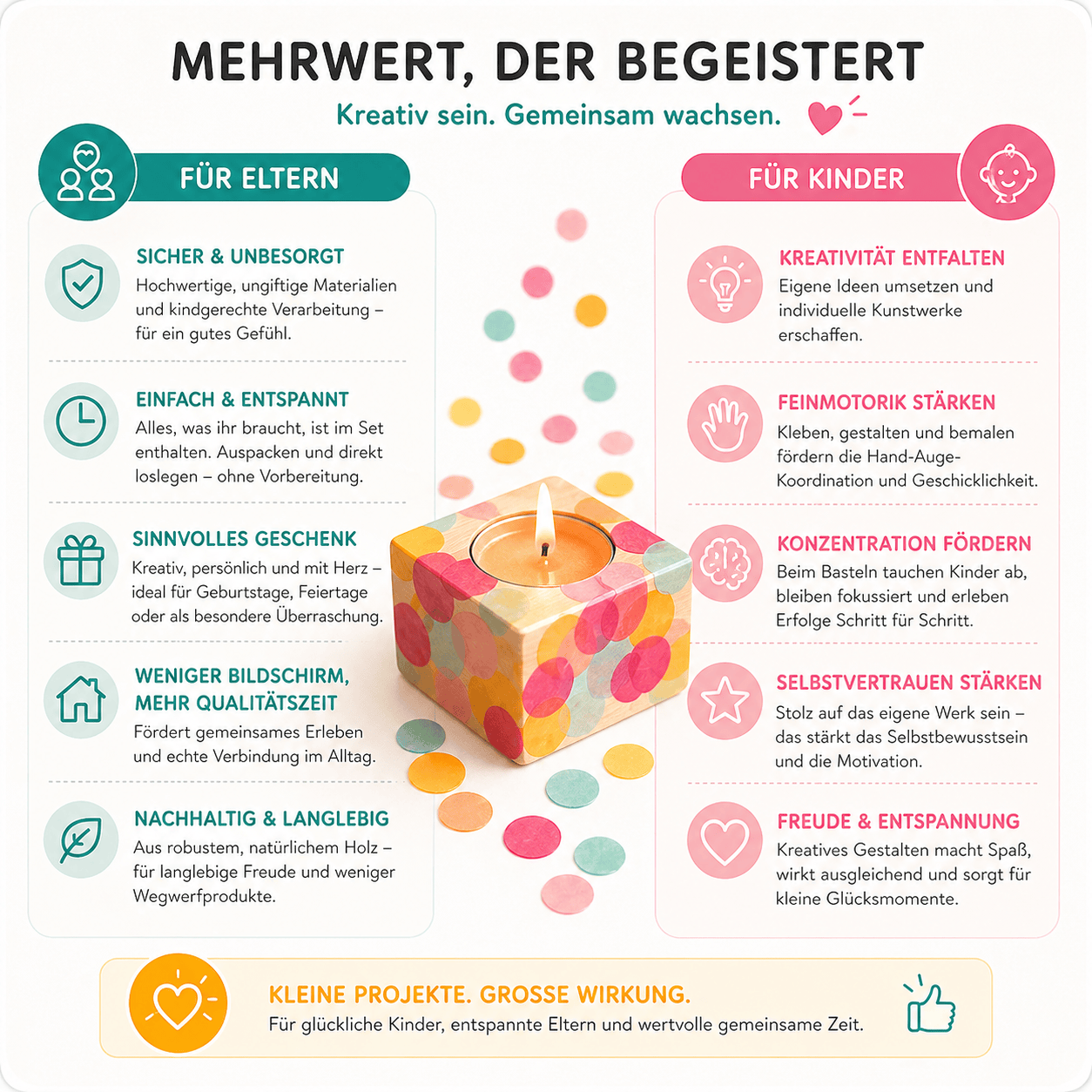 Kreatives Bastelset - Bunte Kerzenhalter für 8 Kinder