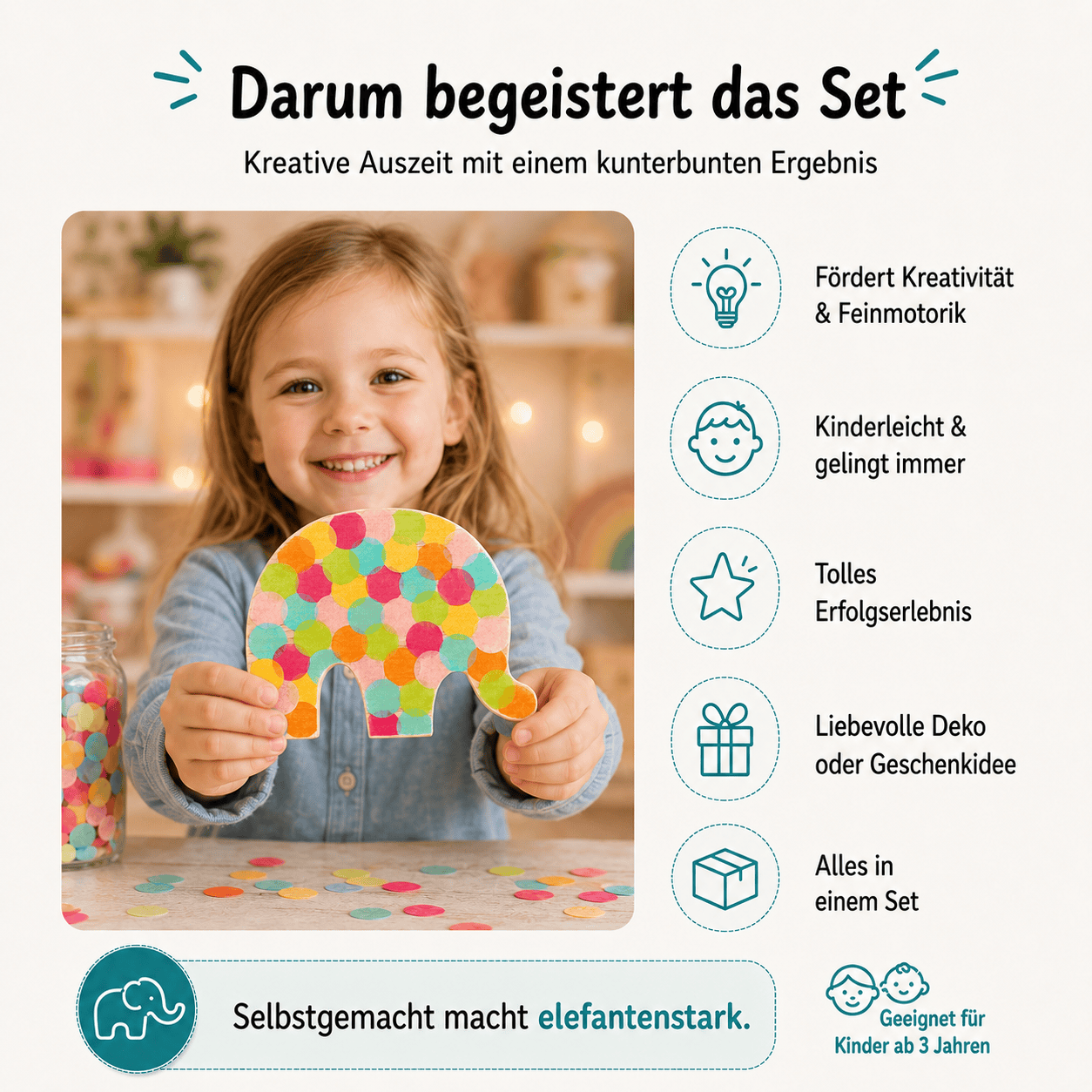 Kreatives Bastelset „Elefant mit Konfetti“