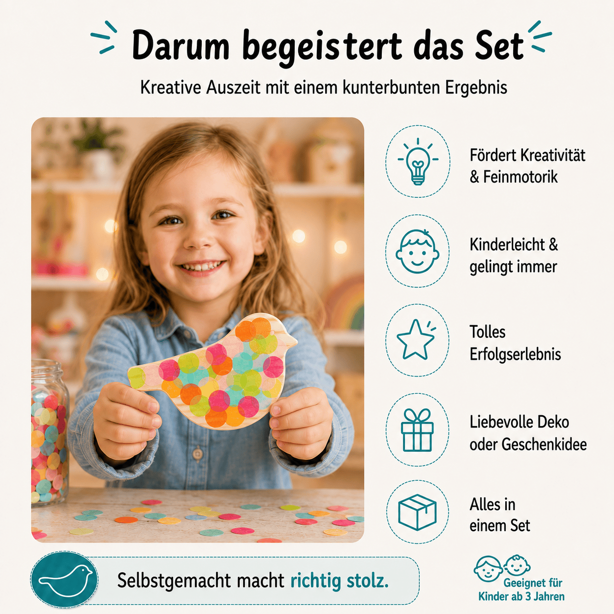 Kreatives Bastelset „Vogel mit Konfetti“
