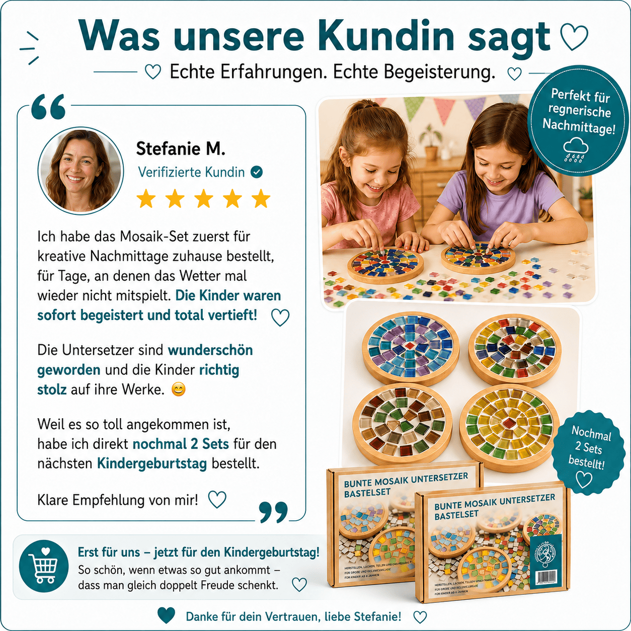 3 Bastelset für 2 Kinder Laterne und Fädelspass und Mosaik Bambus Untersetzer