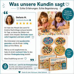 3 Bastelset für 2 Kinder Laterne und Fädelspass und Mosaik Bambus Untersetzer