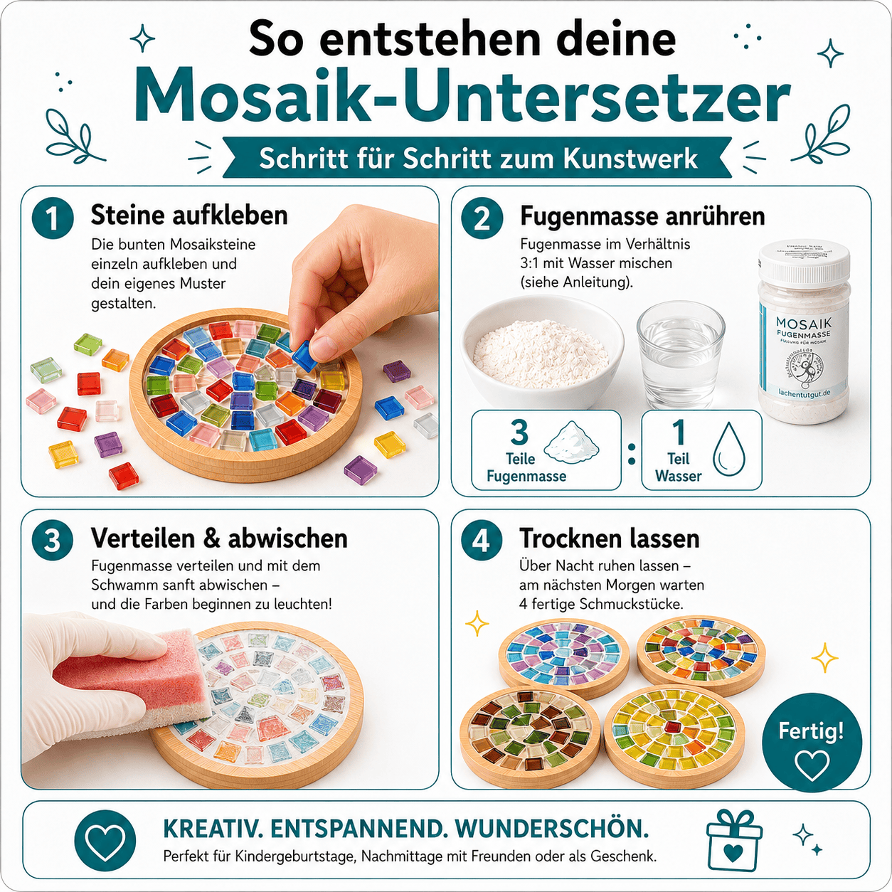 3 Bastelset für 2 Kinder Laterne und Fädelspass und Mosaik Bambus Untersetzer