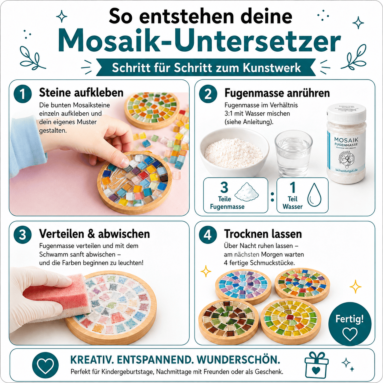 Mosaik Bastel-Set - 4 Mosaik Untersetzer