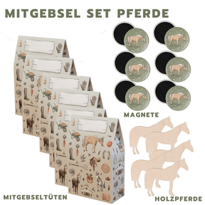 Mitgebsel Set Pferde 10 x Tüte, 10 x Magnet, 10 x Holzpferd