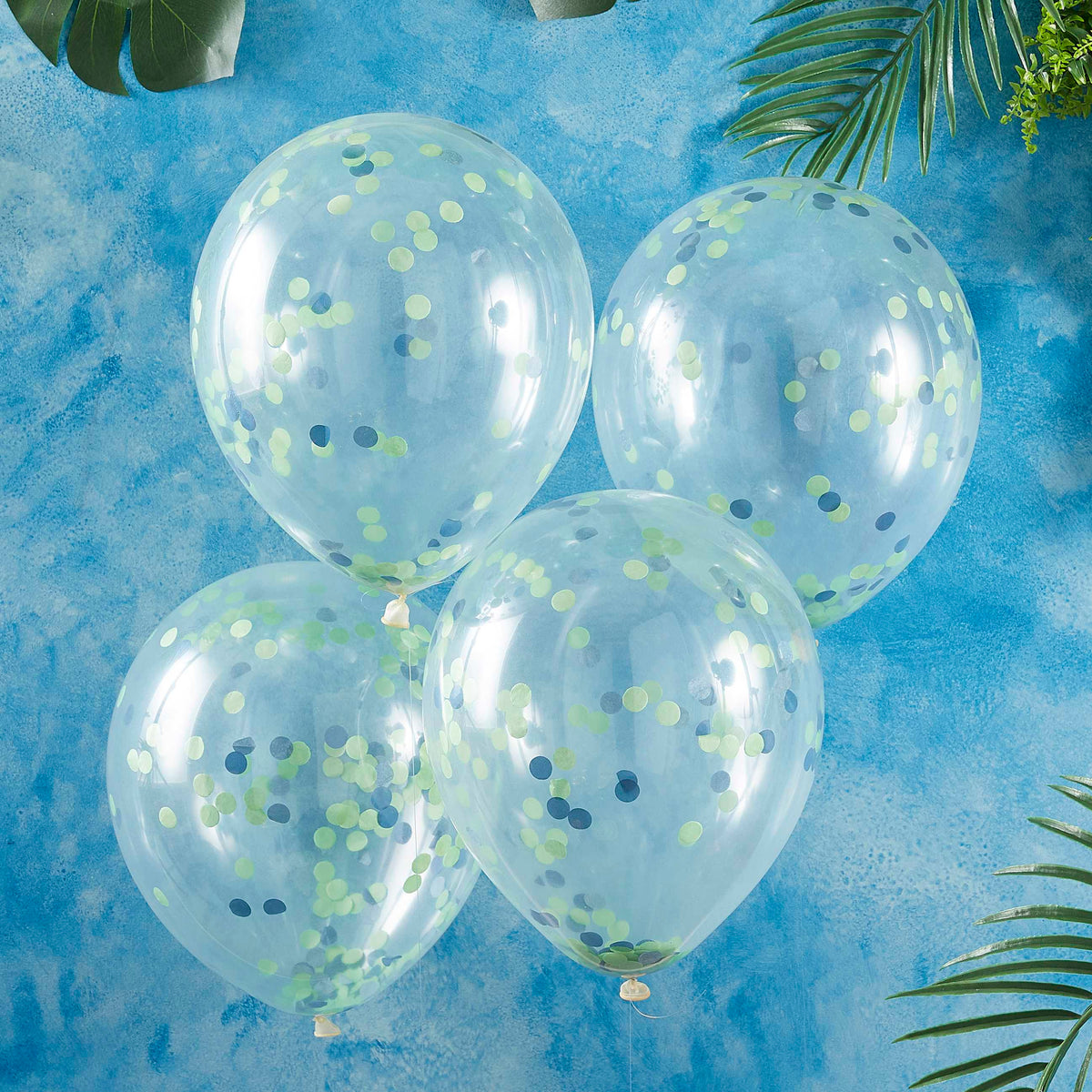 Luftballons blau-grün Konfetti