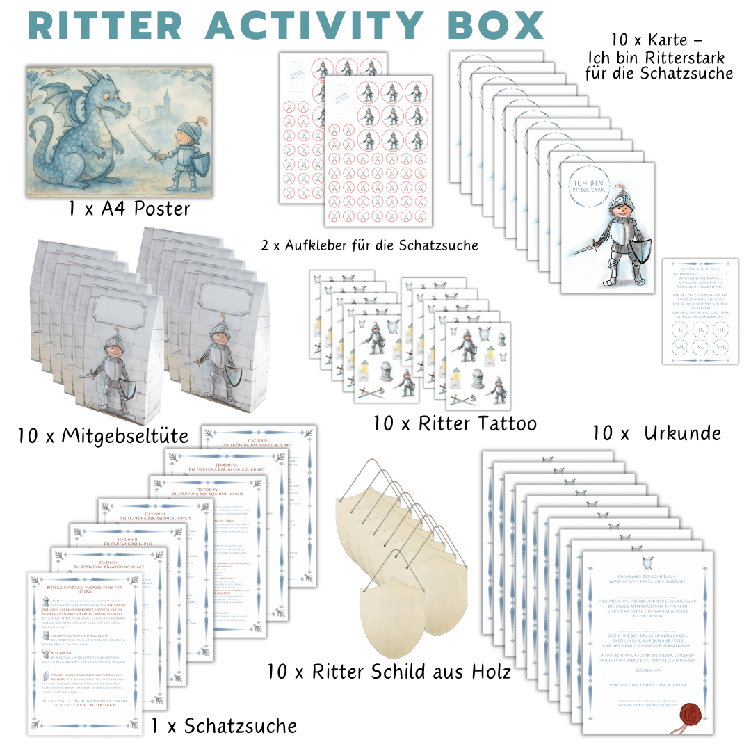 Ritter Activity Box - Schatzsuche und Mitgebsel für 10 Kinder