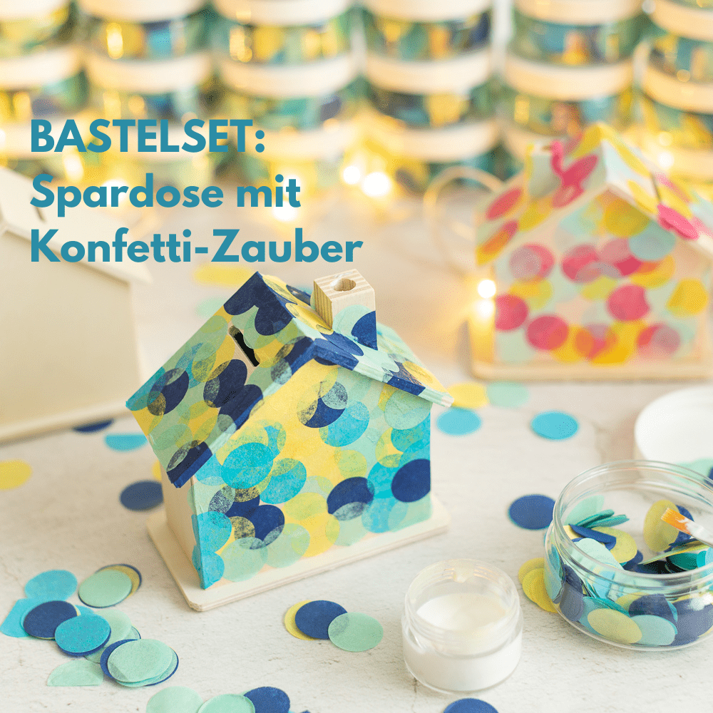Konfetti Bastelset - bunte Spardose
