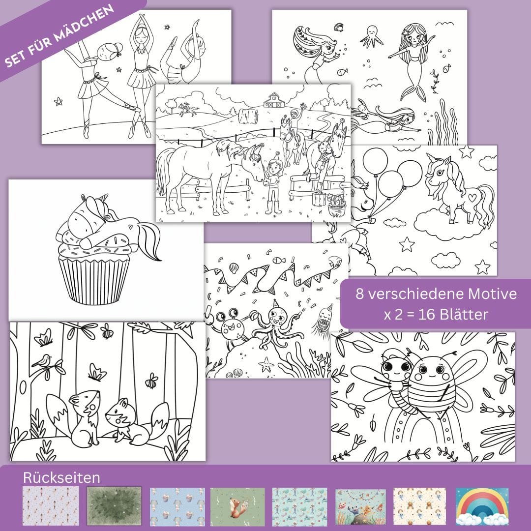 Ausmalspass- 16 liebevoll illustrierte Ausmalblätter
