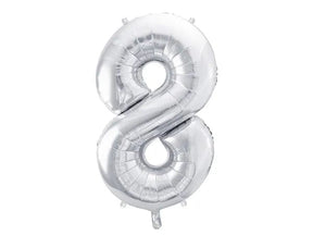Zahlen Folienballon 1-8 silver gross
