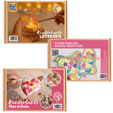 3 Bastelsets für 2 Kinder: Laterne und Mosaik Schmetterling und Konfetti Herzen