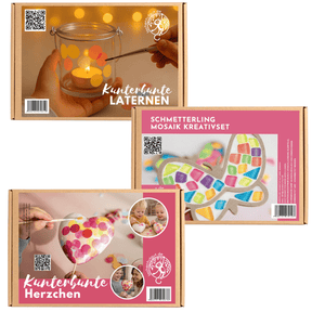 3 Bastelsets für 2 Kinder: Laterne und Mosaik Schmetterling und Konfetti Herzen