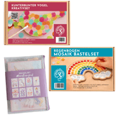 3 Bastelsets für 1 Kind: Vogel mit Konfetti und Mosaik Regenbogen und Prickelset Märchenzeit