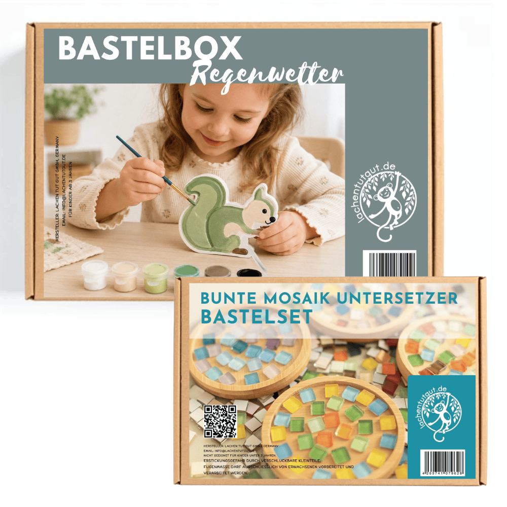 Regenwetter Bastelbox & Mosaik mit Bambus Untersetzer