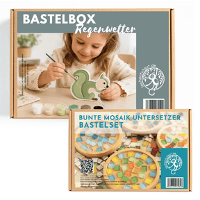 Regenwetter Bastelbox & Mosaik mit Bambus Untersetzer